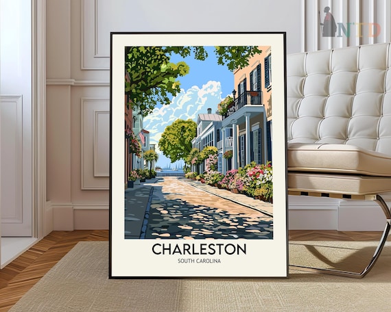 Charleston South Carolina Cobblestone Street Homes Travel Poster