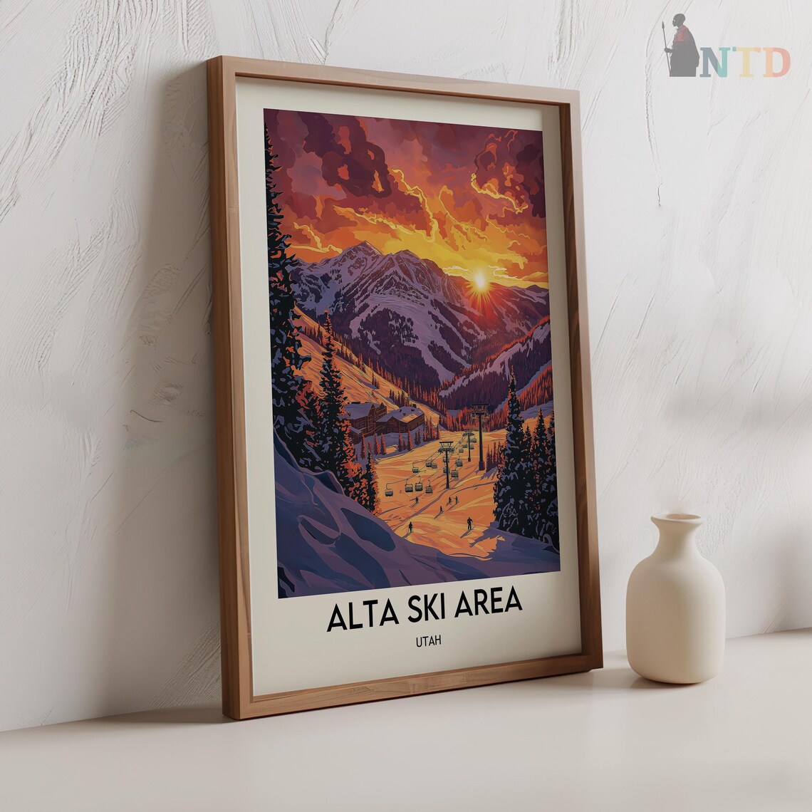 Alta Ski Area Utah Sunset Mountain Slopes Vintage Travel Poster - Image 2