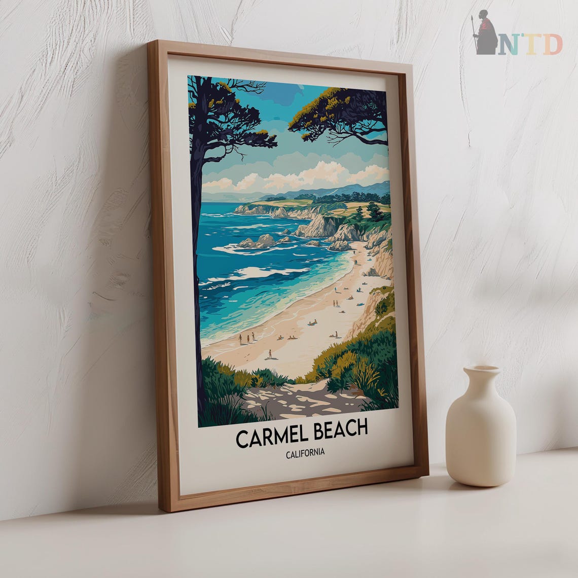 Carmel Beach Cypress Framed Ocean View Vintage Travel Poster - Image 2