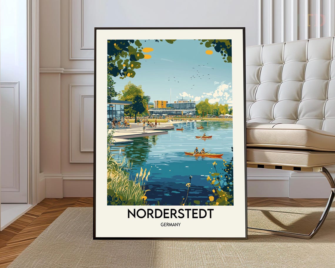 Norderstedt Germany Summer Lakeside Kayaking Scene Travel Poster