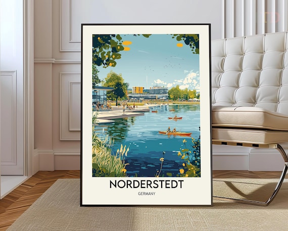 Norderstedt Germany Summer Lakeside Kayaking Scene Travel Poster