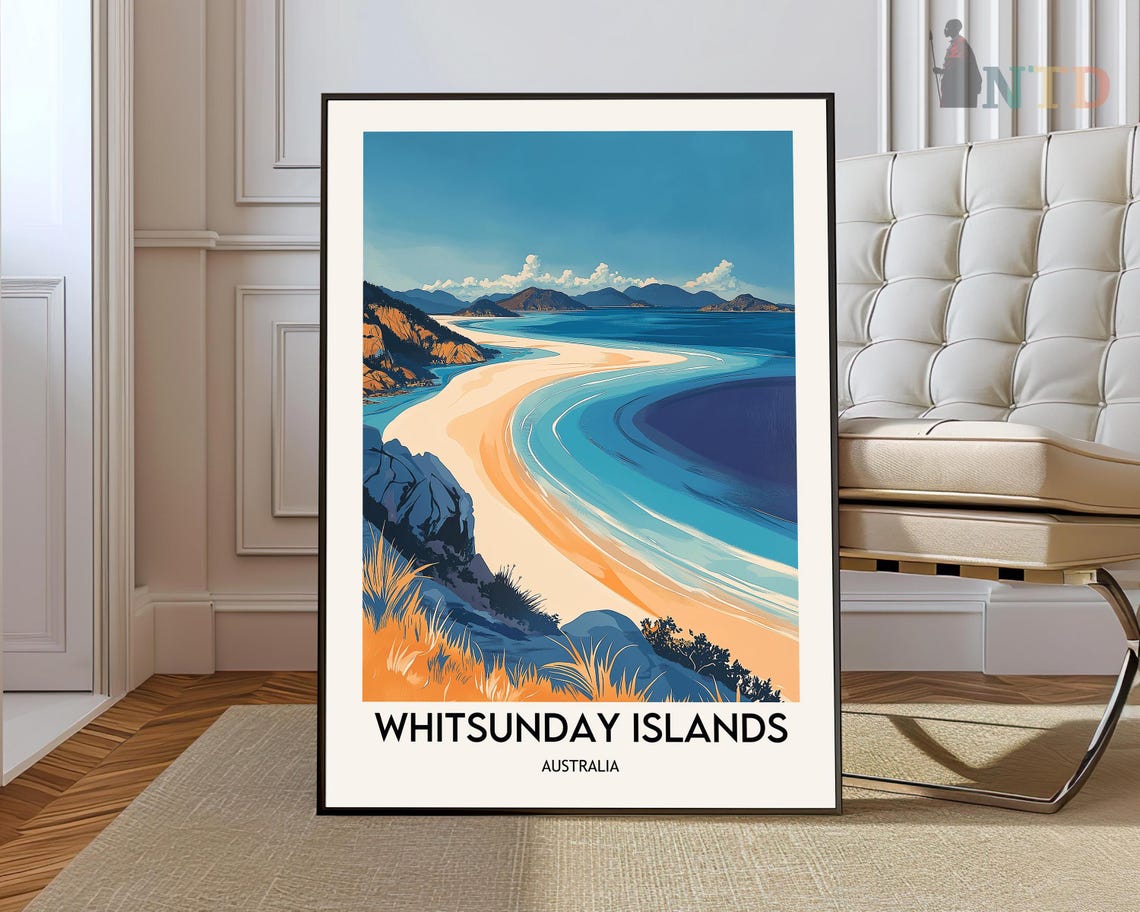 Whitsunday Islands Australia Whitehaven Beach Vintage Travel Poster