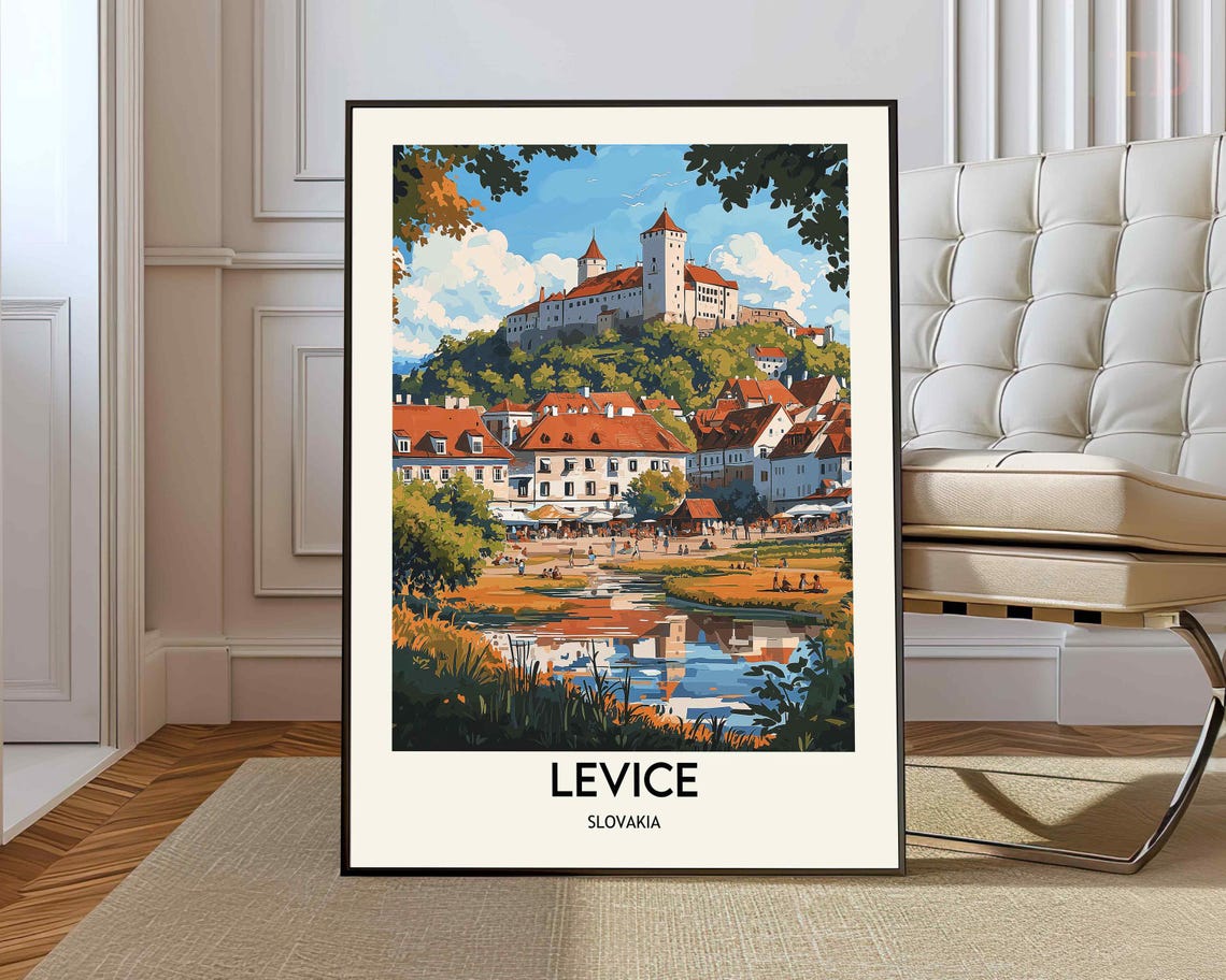 Levice Slovakia Hilltop Castle Above Old Town River Travel Poster
