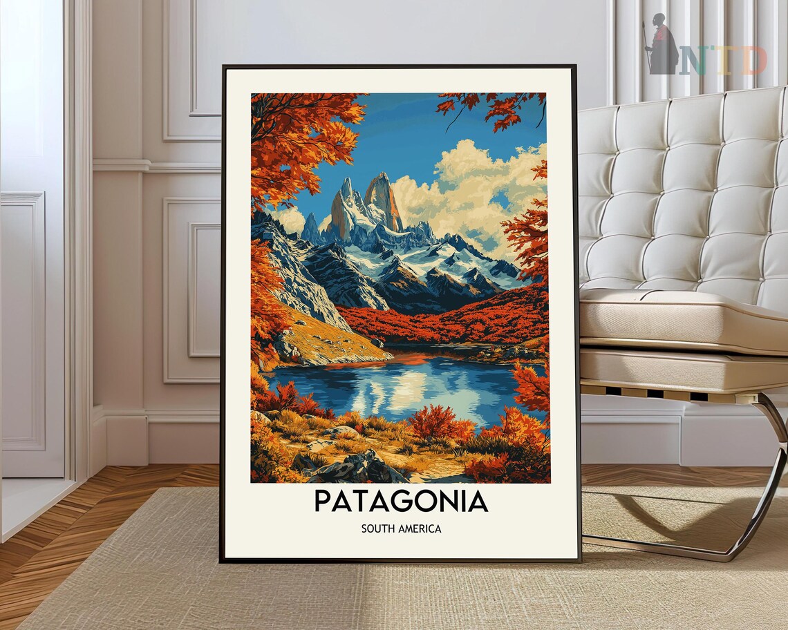 Patagonia South America Autumn Foliage Lake and Peaks Poster
