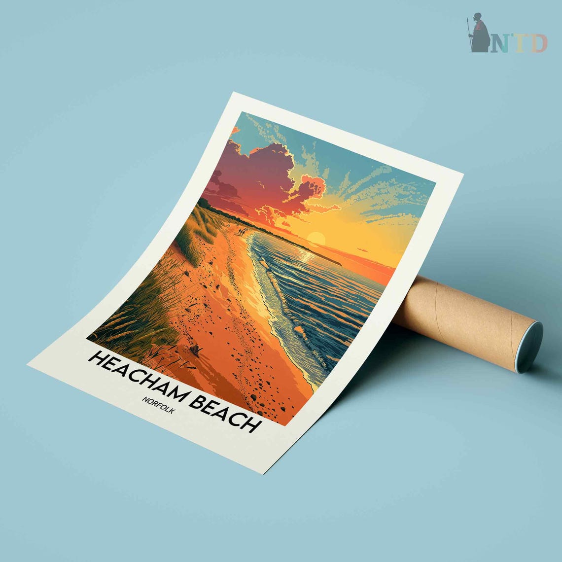 Heacham Beach Norfolk Golden Sunset Shoreline Dunes View Poster - Image 3