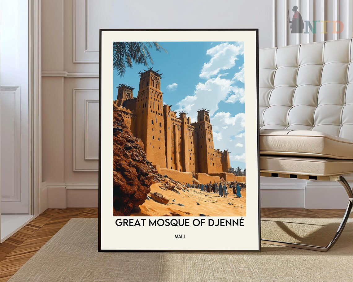 Great Mosque of Djenne Mud Architecture Mali Vintage Travel Poster