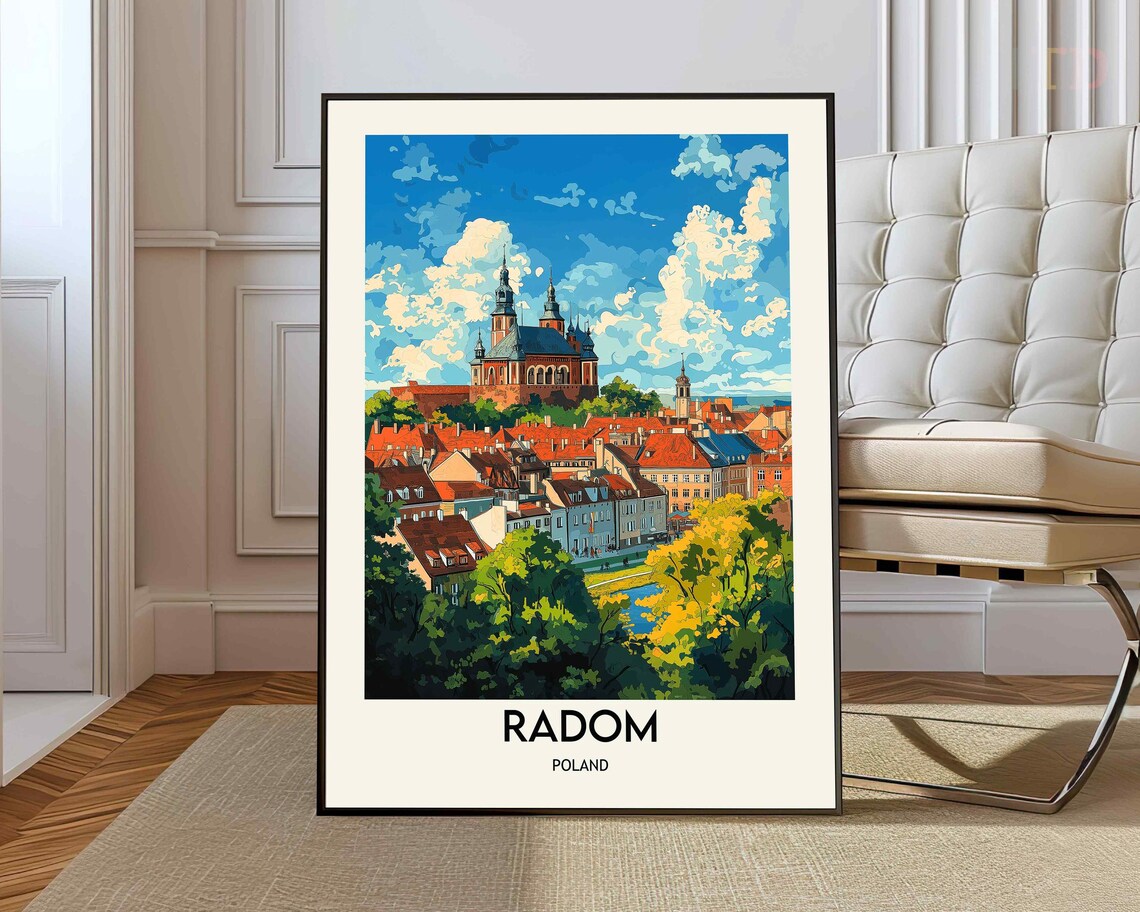 Radom Poland Old Town Church Towers Red Roofs Vintage Travel Poster