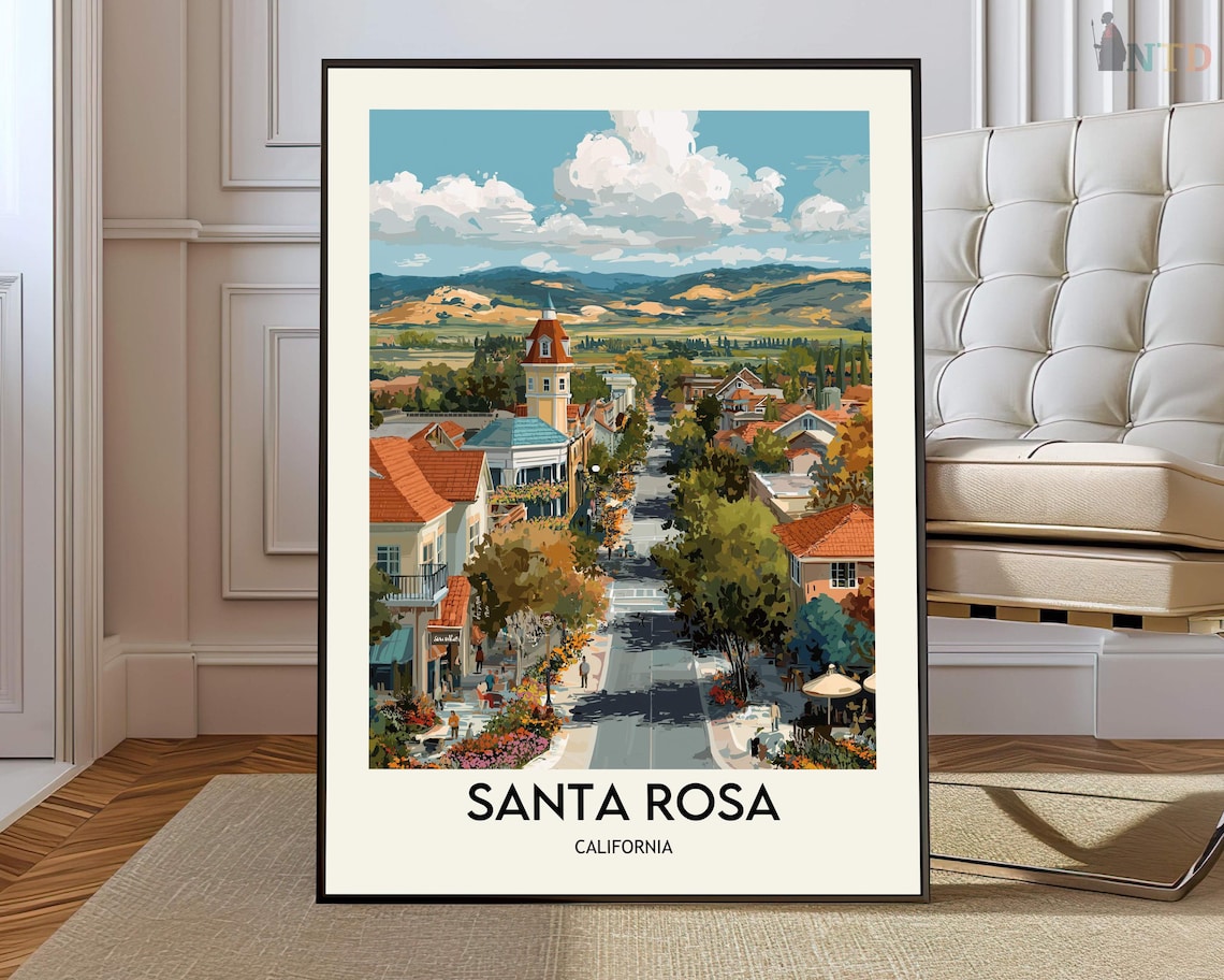 Santa Rosa California Historic Town Square Illustrated Travel Poster