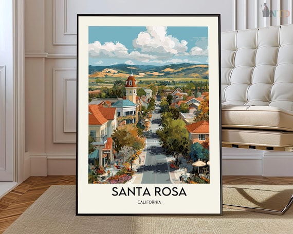 Santa Rosa California Historic Town Square Illustrated Travel Poster