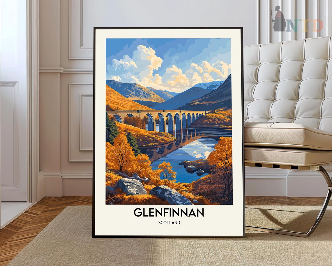 Glenfinnan Scotland Railway Viaduct In Autumn Vintage Travel Poster