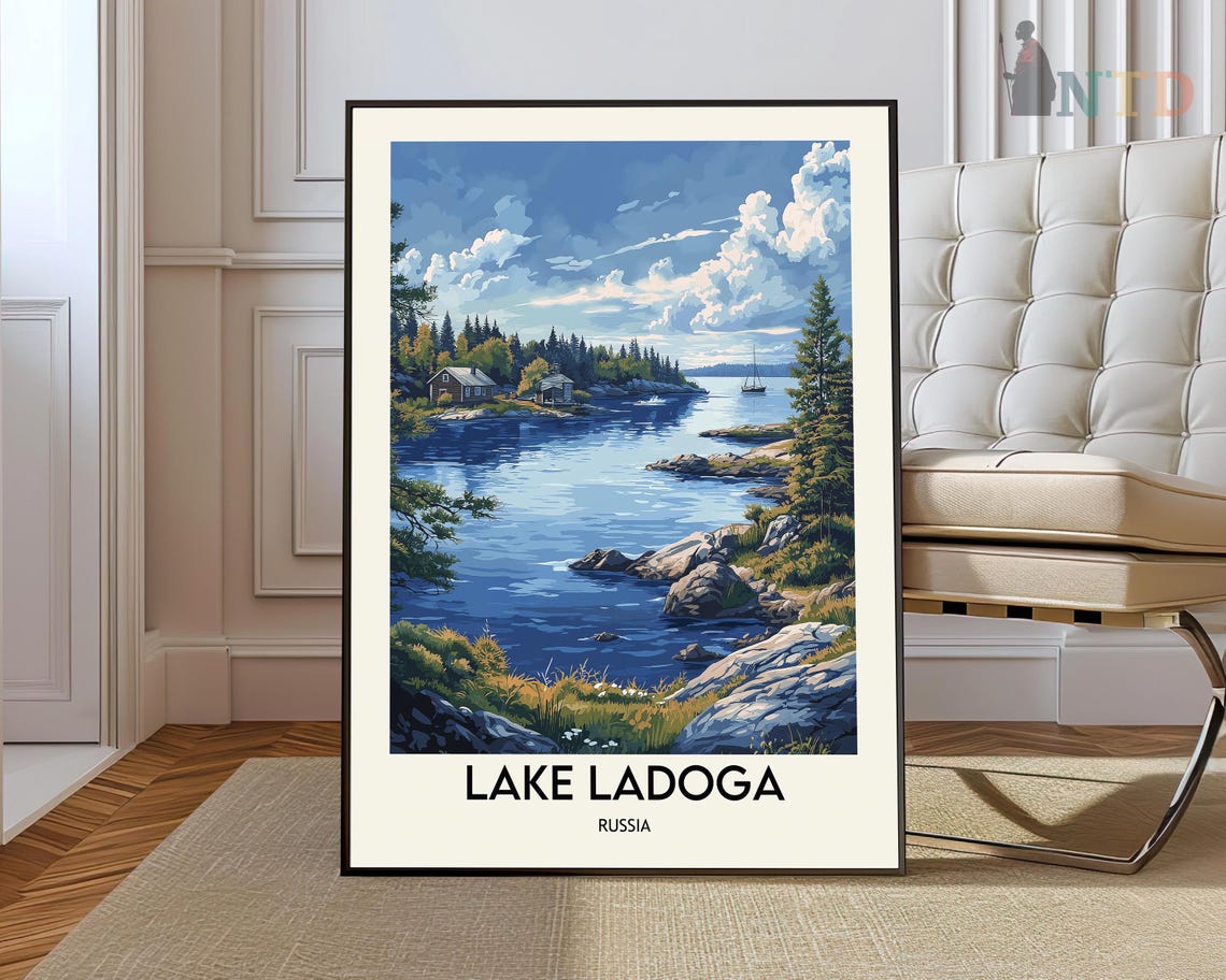 Lake Ladoga Russia Cabin Shore Pine Forest Sailboat Travel Poster