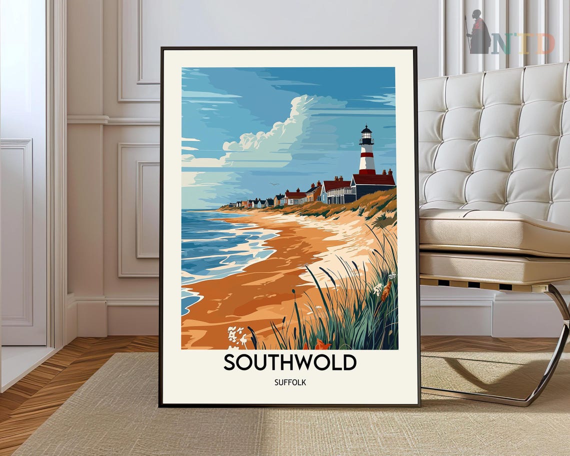 Southwold Suffolk Red Striped Lighthouse Beach Travel Poster