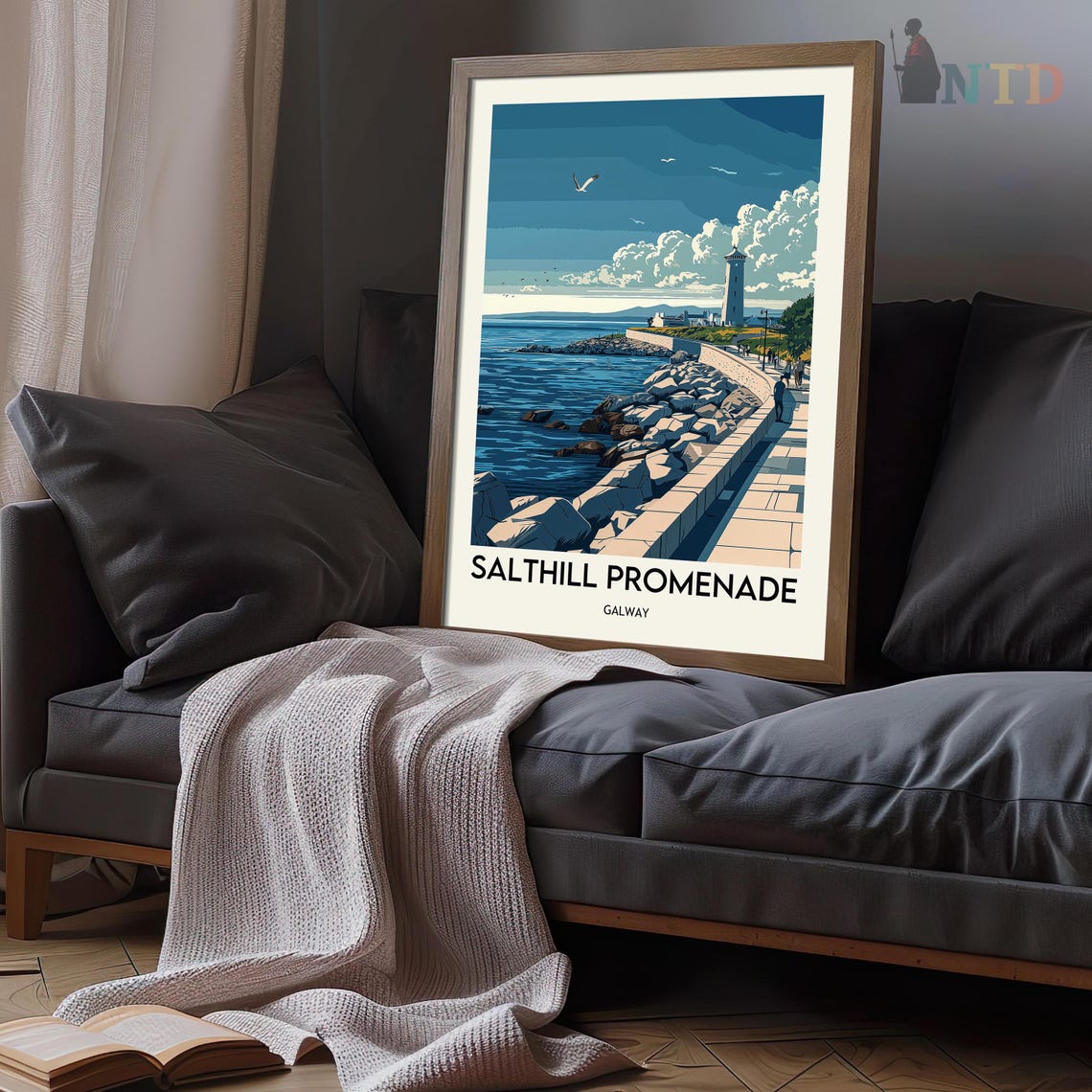 Salthill Promenade Galway Ireland Seawall Walkers Waves Poster - Image 3