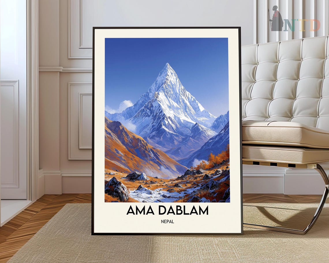 Ama Dablam Nepal Himalayan Summit Golden Sharp Peak Travel Poster