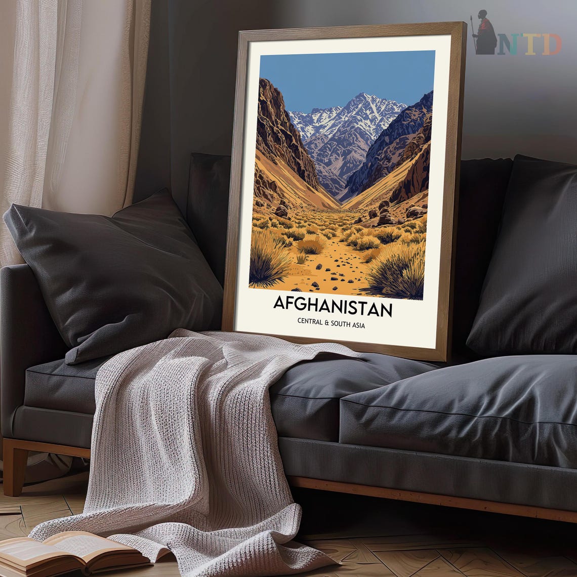 Snow Capped Peaks Over a Desert Valley Afghanistan Travel Poster - Image 3