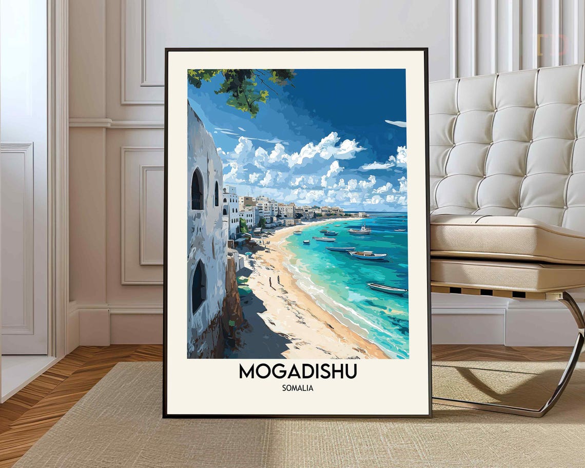 Mogadishu Somalia Old Harbor Fishing Boats Coastal Town Poster