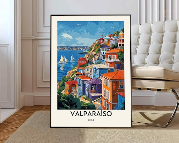 Valparaiso Chile Harbor Sailboats Colorful Houses Travel Poster