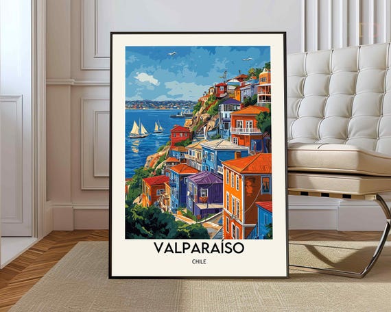 Valparaso Travel Poster Chile Citycape Painting Wall Art Print Home Decorchile Illustration