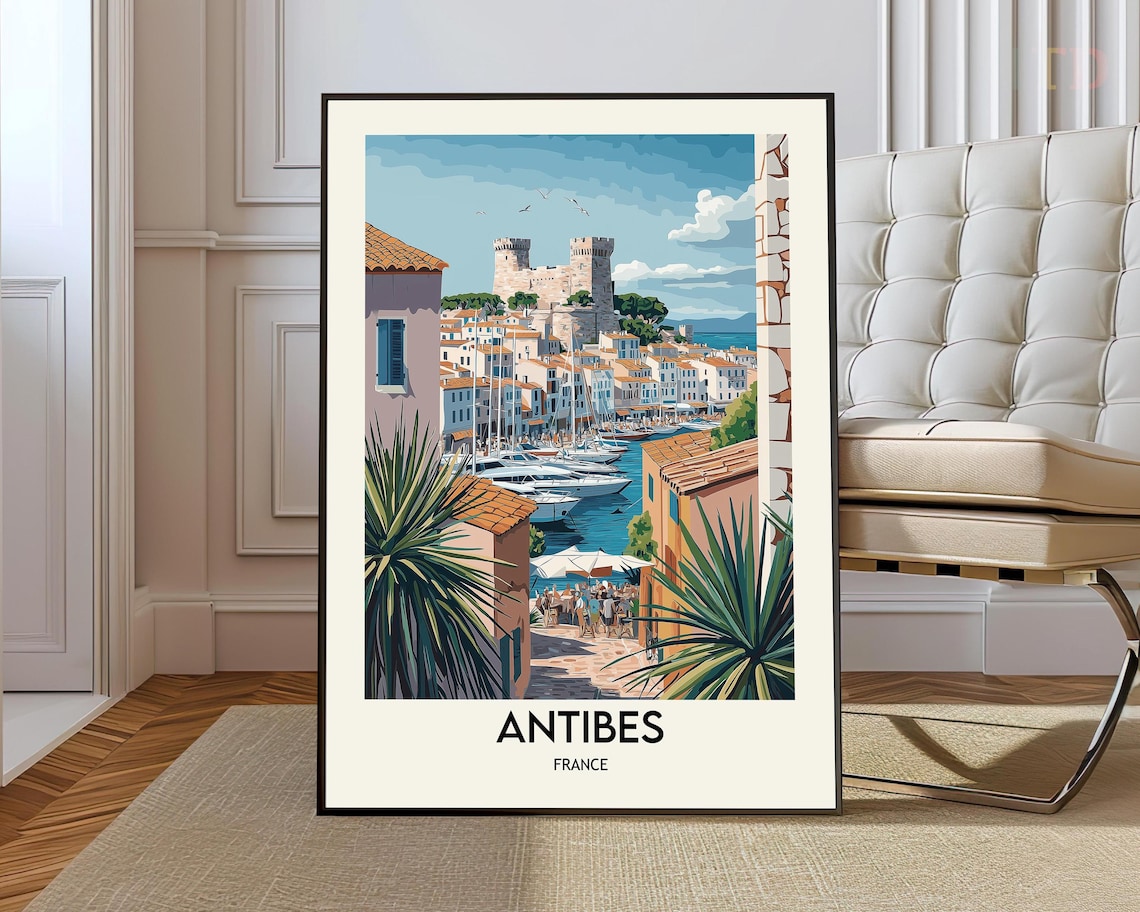 Antibes France Harbor Crowds Beneath the Seaside Castle Poster