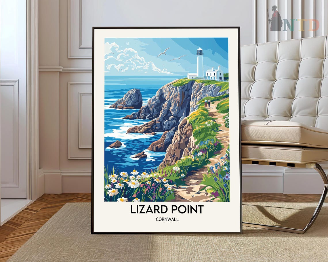 Lizard Point Cornwall England Lighthouse Cliffs Scenic Travel Poster