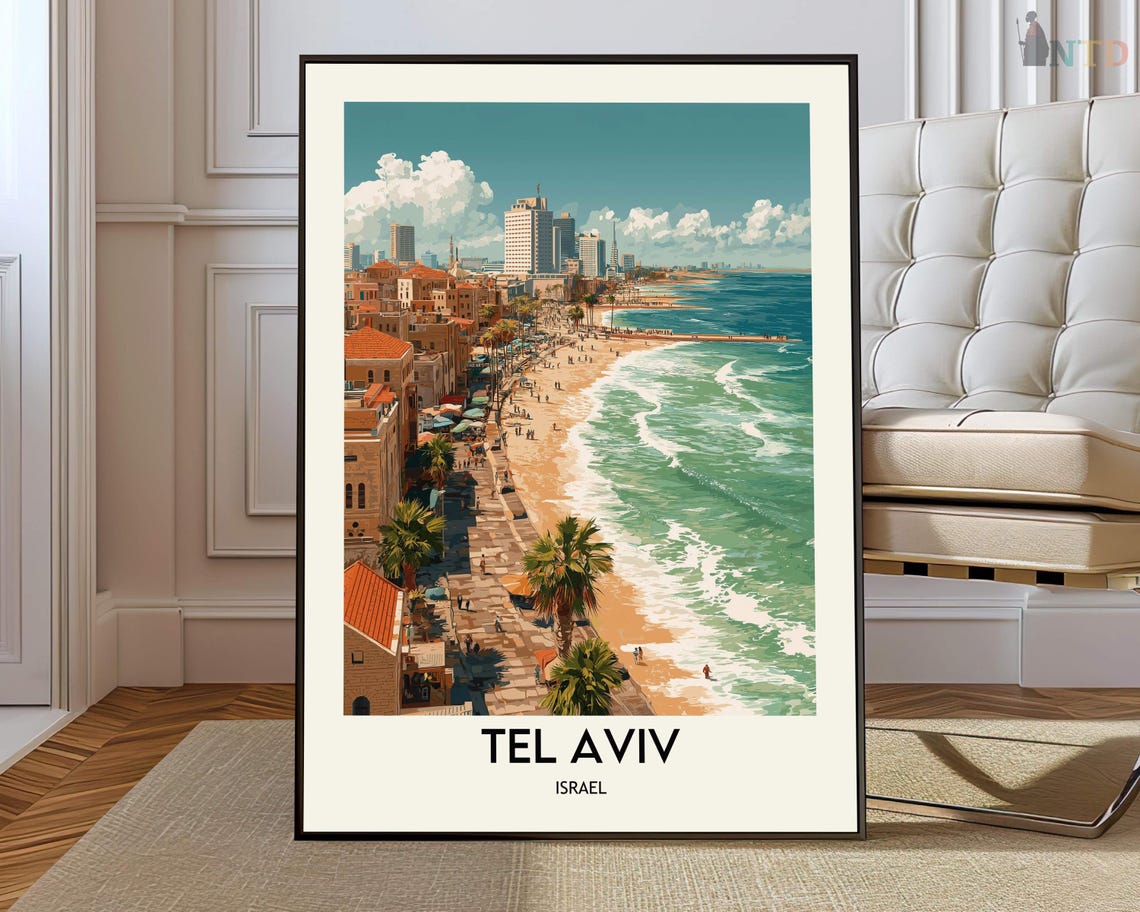 Tel Aviv Israel Beach Promenade Mediterranean Coast Travel Poster