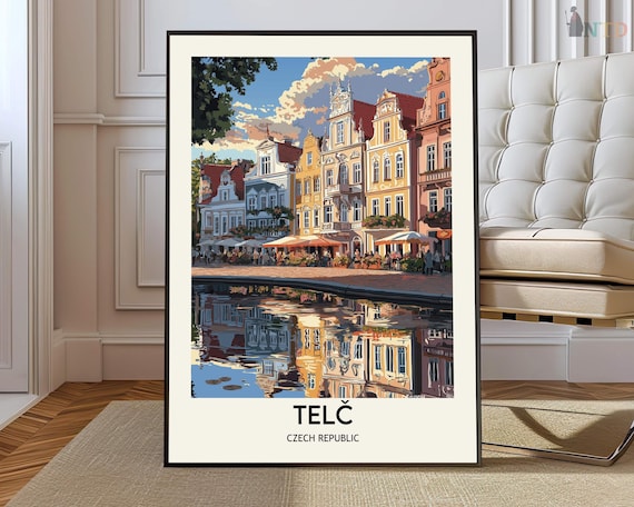 Telc Czech Republic Golden Sunset Square Reflection Travel Poster