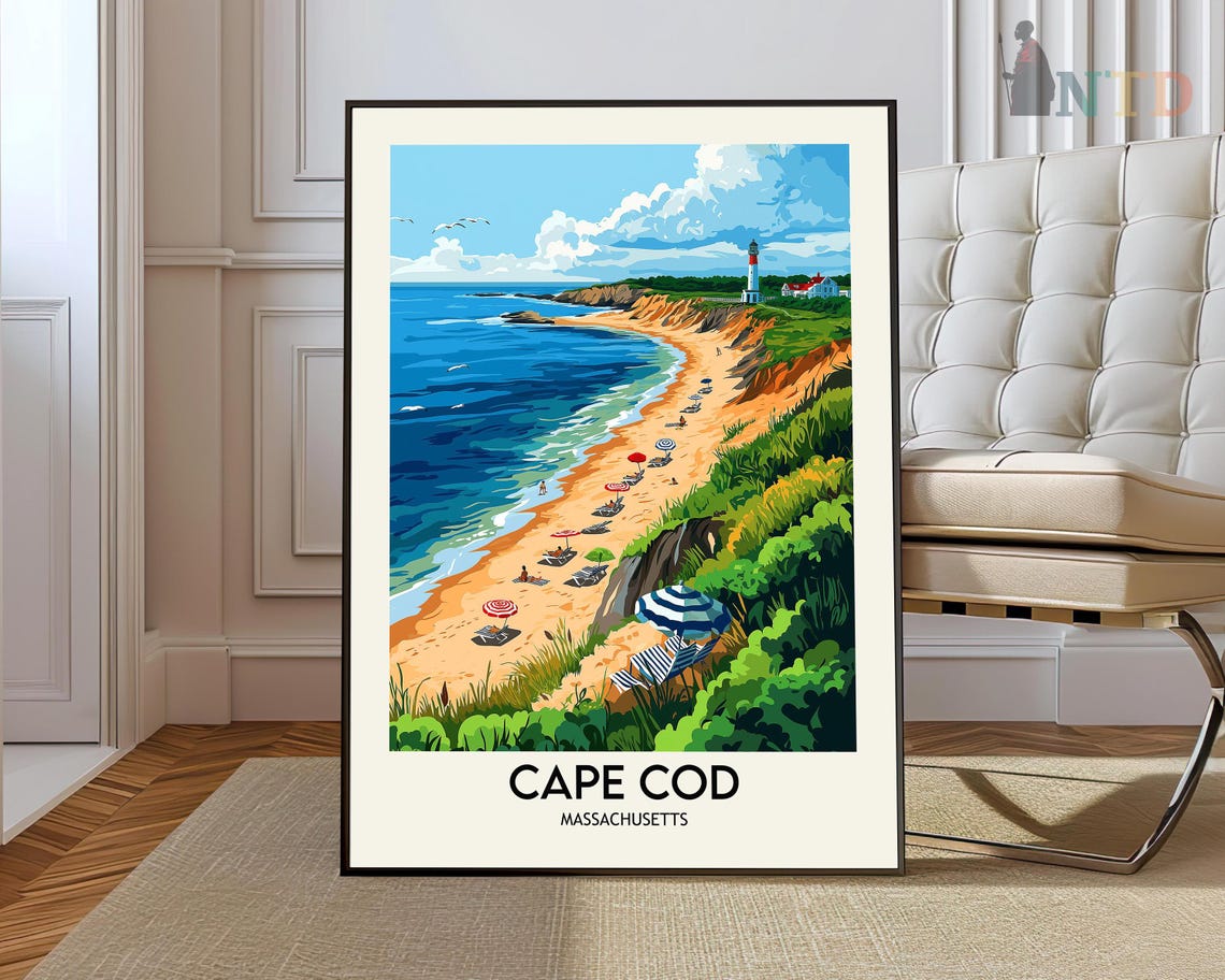 Cape Cod Massachusetts Lighthouse Beach Vintage Travel Poster