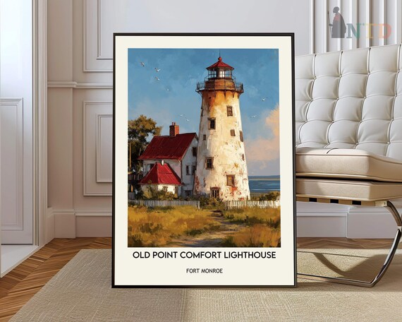 Old Point Comfort Lighthouse Fort Monroe Vintage Travel Poster