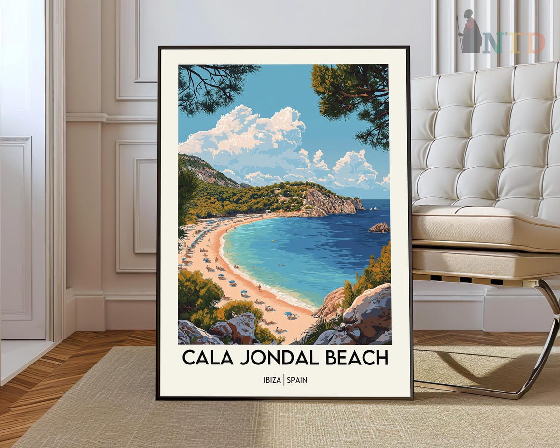 Cala Jondal Beach Ibiza Cove Balearic Vintage Travel Art Poster