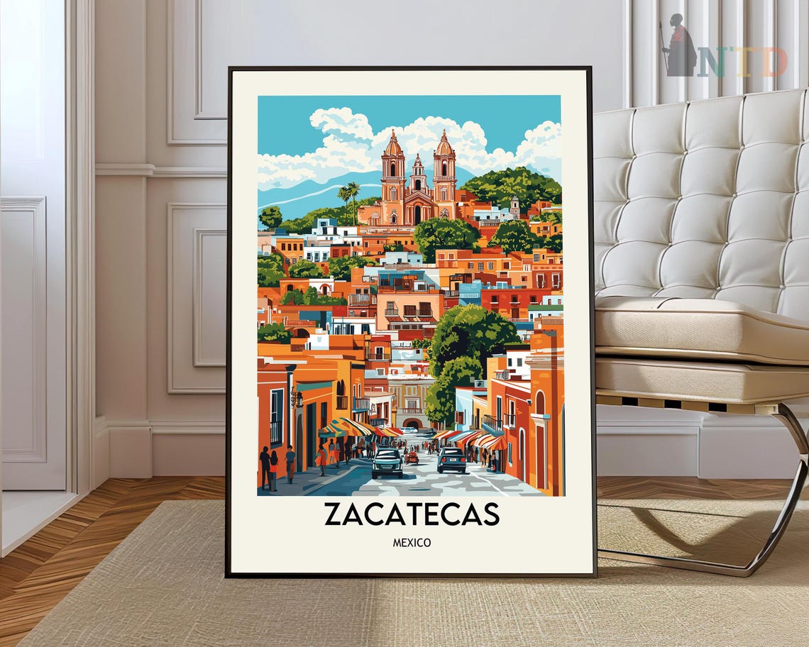 Zacatecas Mexico Colonial Cathedral Street Vintage Travel Poster