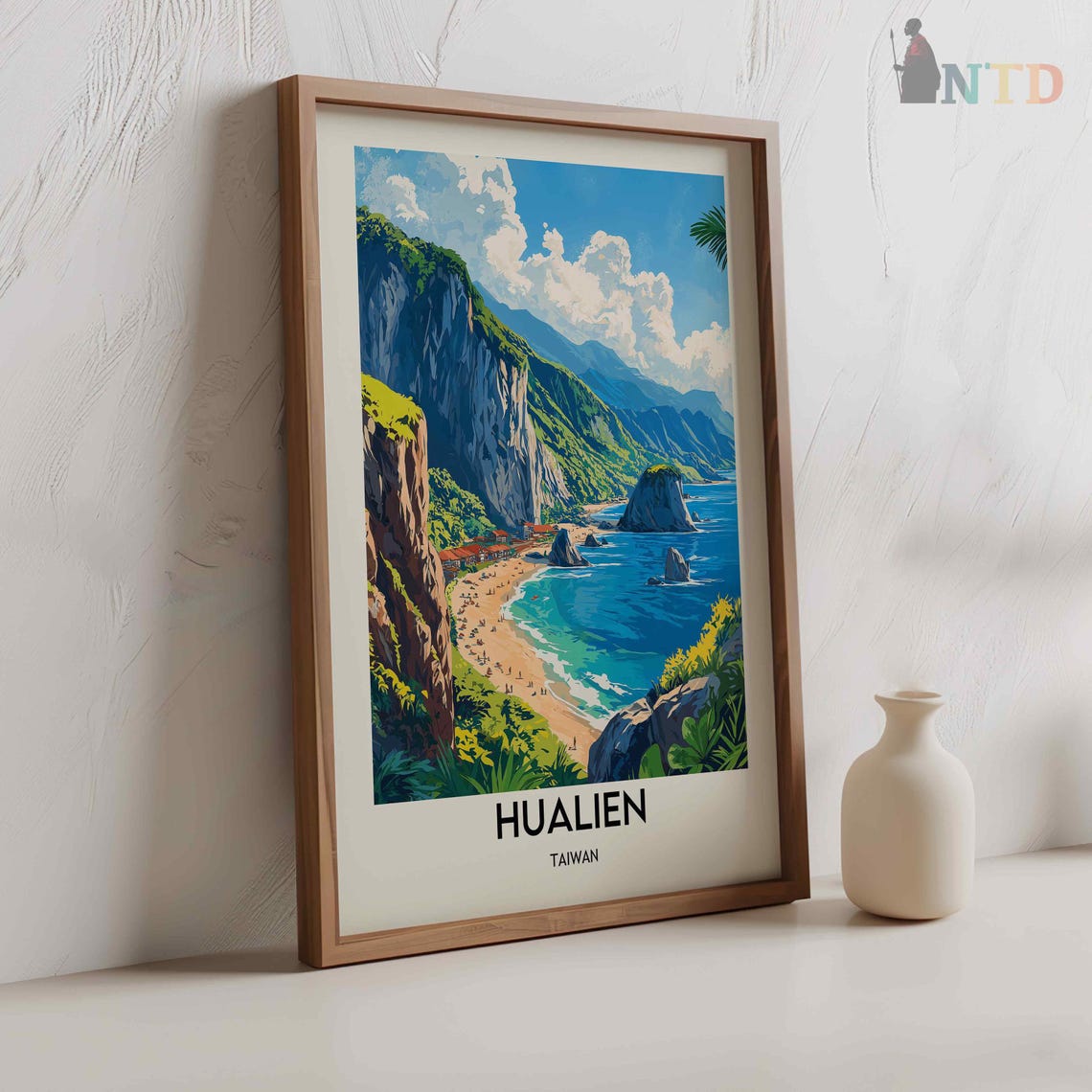 Hualien Taiwan Dramatic Sea Cliffs Sandy Cove Beach View Poster - Image 2