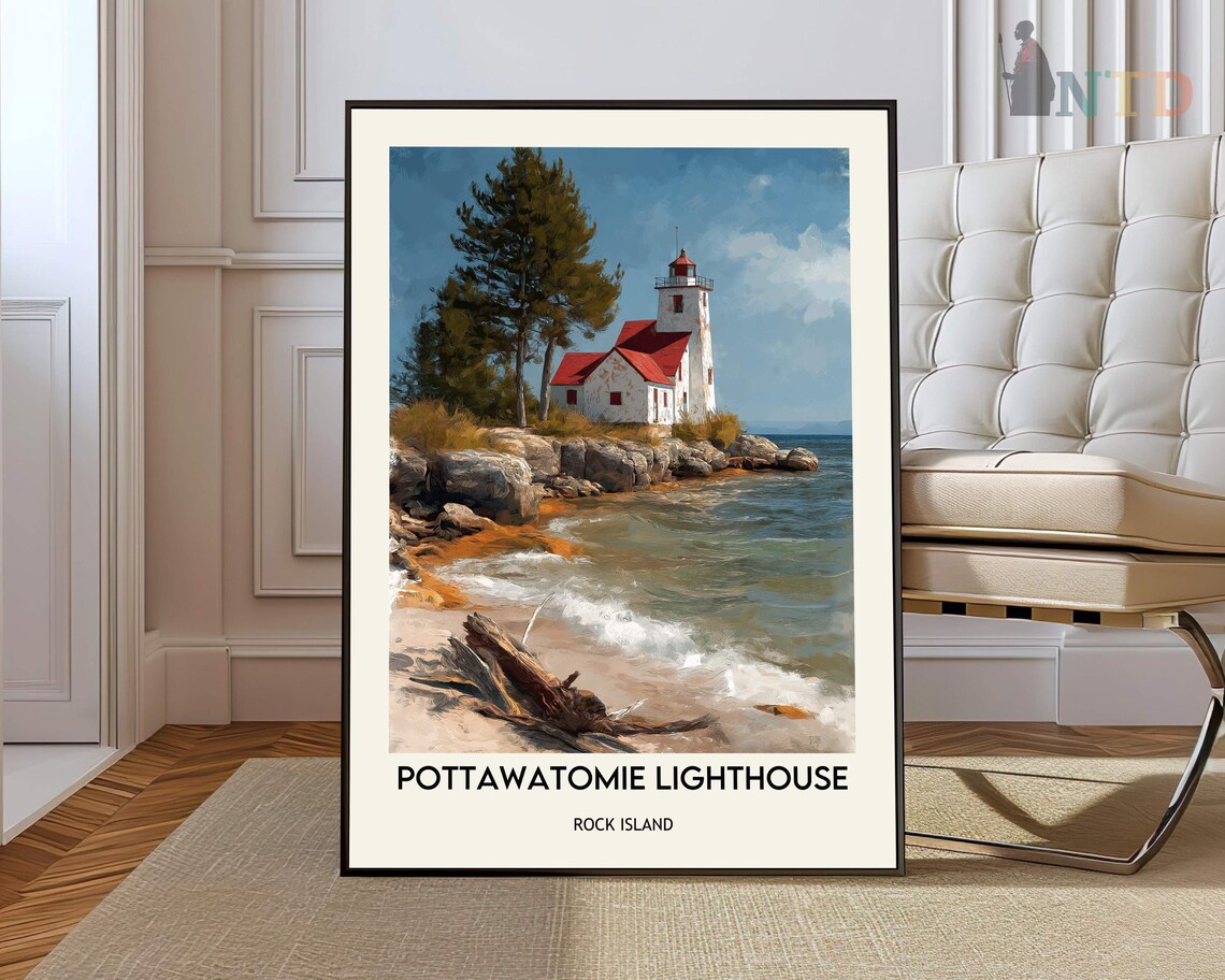 Pottawatomie Lighthouse Rock Island Great Lakes Travel Poster