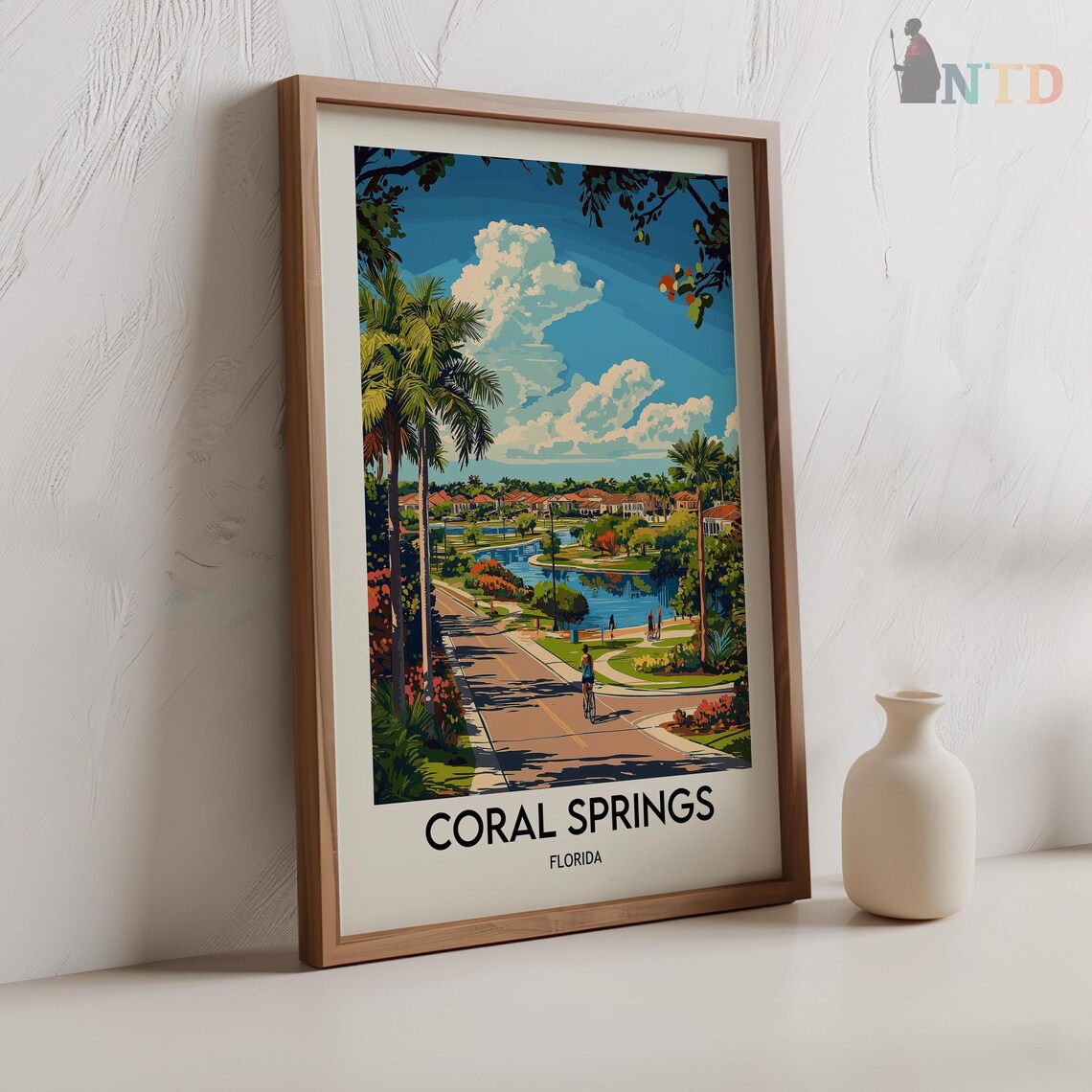 Coral Springs Florida Sunny Palms Lake Cycling Park Travel Poster - Image 2