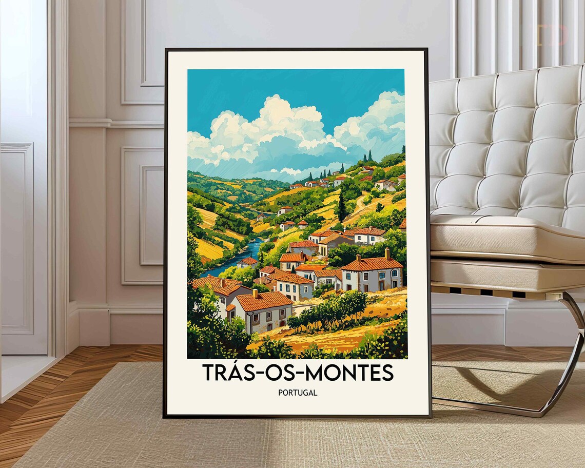 Tras os Montes Portugal Hillside Village Valley Travel Poster
