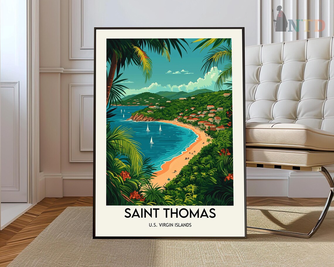 Saint Thomas U.S. Virgin Islands Tropical Beach Travel Poster