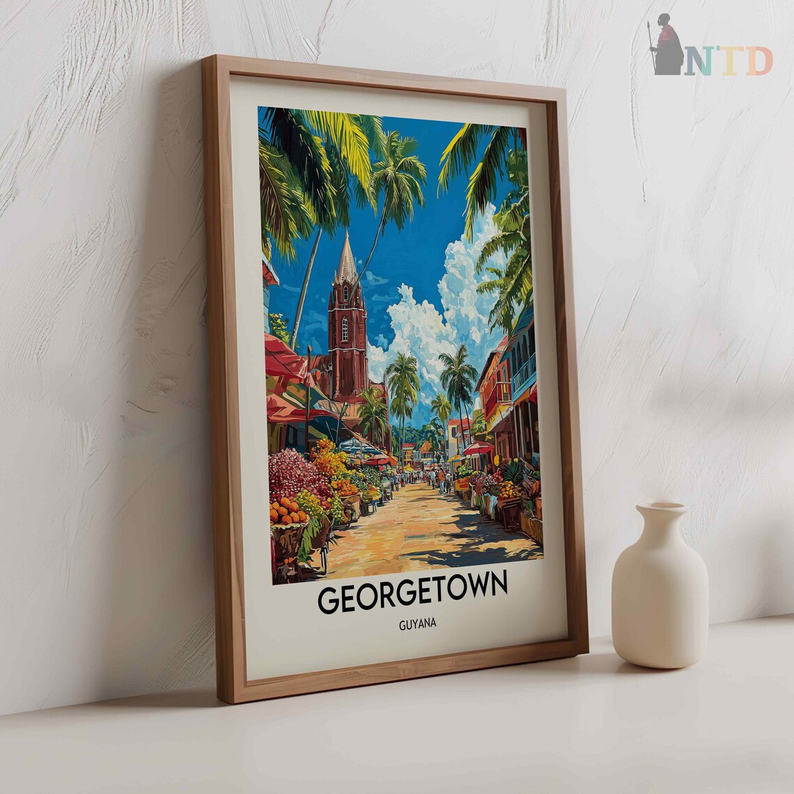 Georgetown Guyana Palm-Lined Market Street Church Tower Poster - Image 2