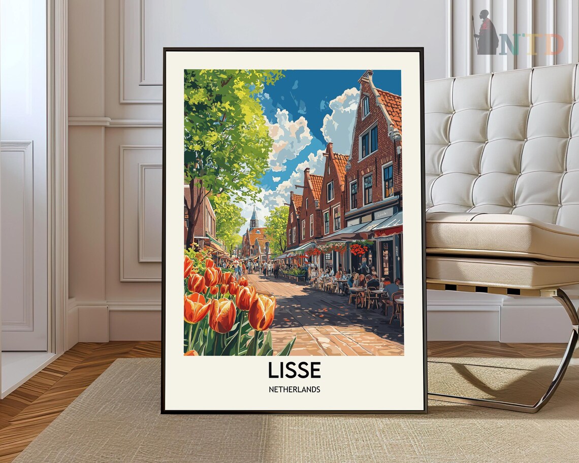 Lisse Netherlands Tulip Street Vintage Dutch City Travel Art Poster