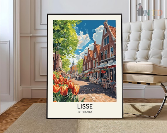 Lisse Netherlands Tulip Street Vintage Dutch City Travel Art Poster