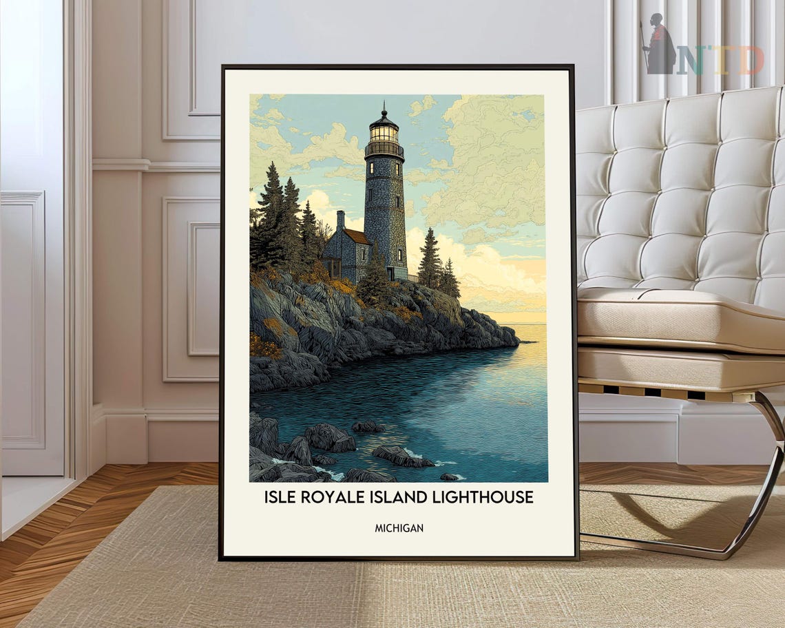 Isle Royale Lighthouse Michigan Tall Stone Tower Pine Shore Poster