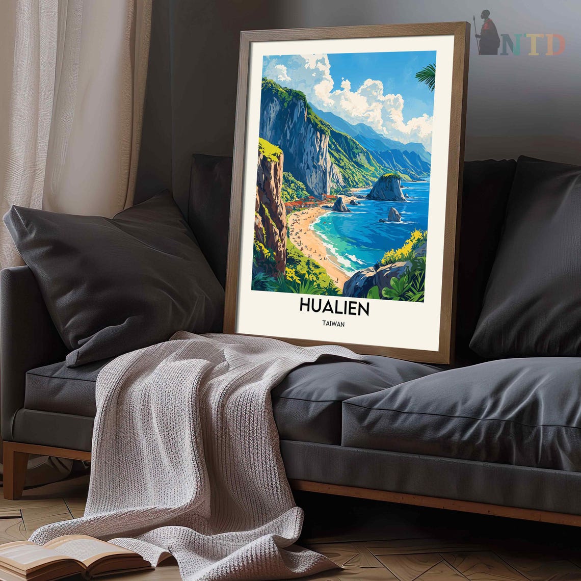 Hualien Taiwan Dramatic Sea Cliffs Sandy Cove Beach View Poster - Image 3