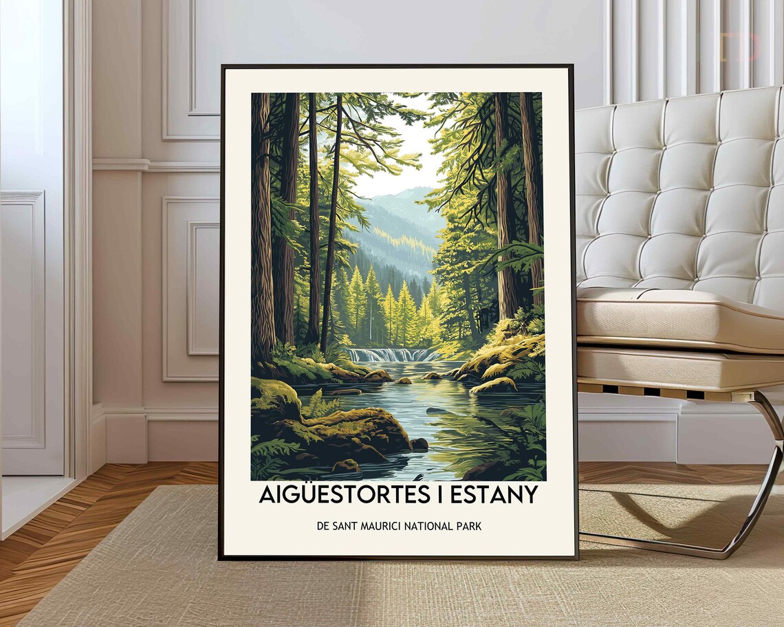Aigüestortes i Estany National Park Forest River Falls Travel Poster