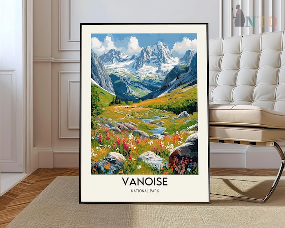Vanoise National Park French Alps Wildflower Meadow Illustration Poster