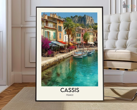 Cassis Turquoise Harbor Pastel Waterfront Houses France Travel Poster