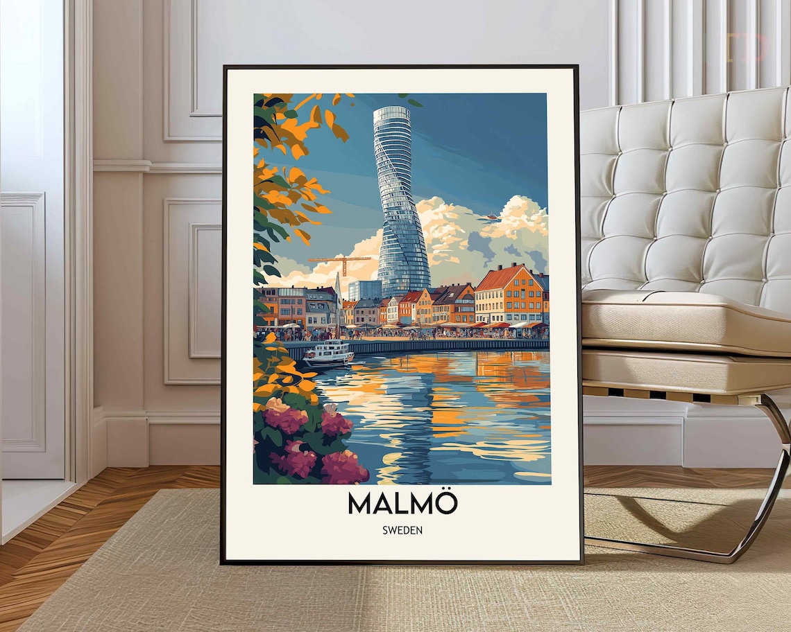 Malm Travel Poster, Denmark Wall Art Print