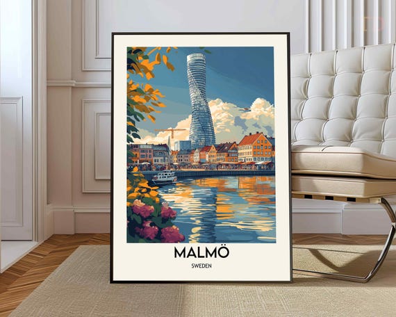 Malm Travel Poster, Denmark Wall Art Print