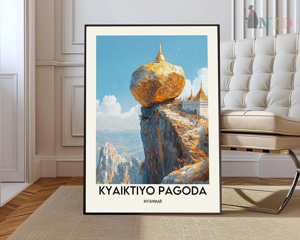 Kyaiktiyo Pagoda Golden Rock Myanmar Cliffside Travel Poster