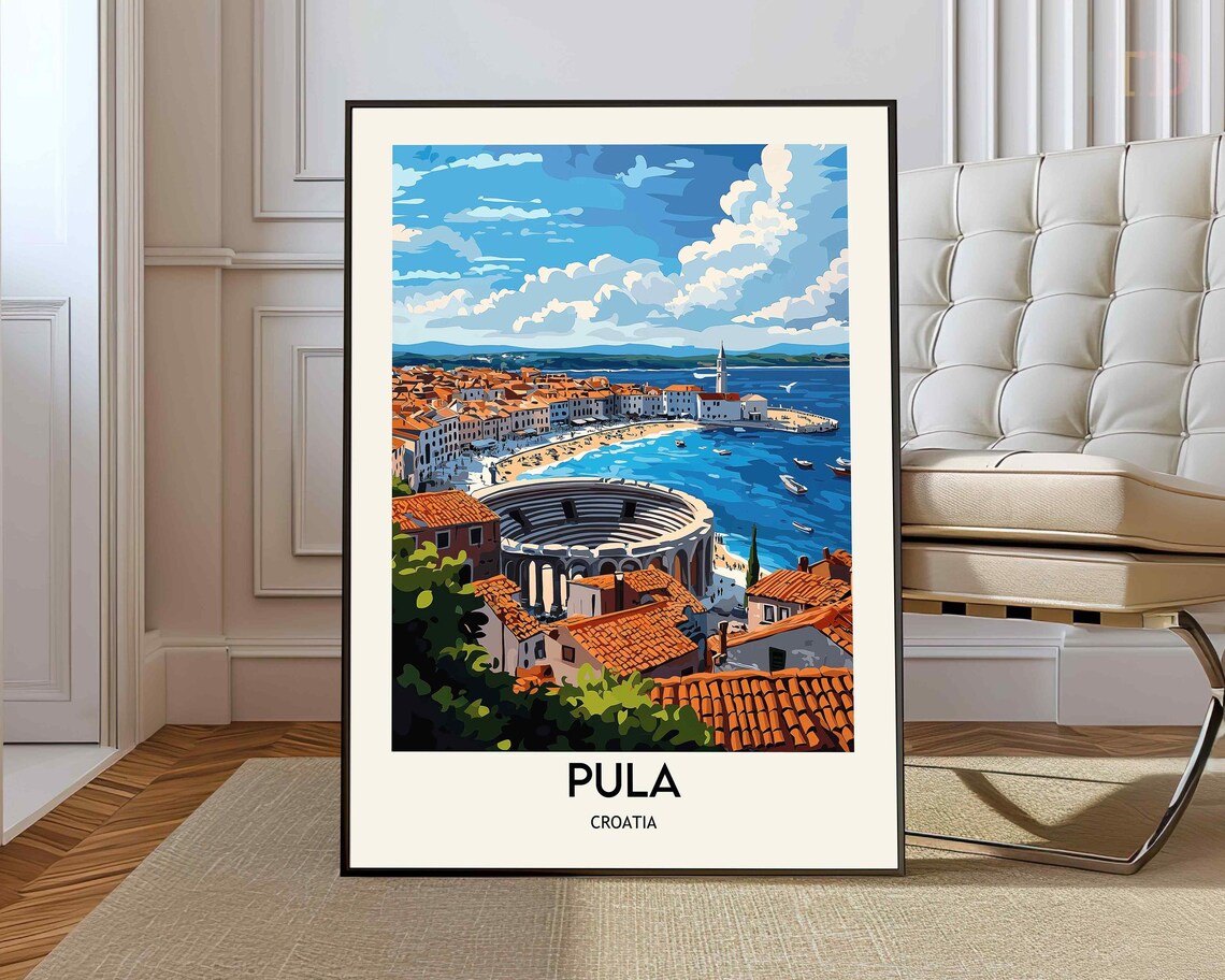 Pula Croatia Roman Amphitheater Adriatic Coast Vintage Travel Poster