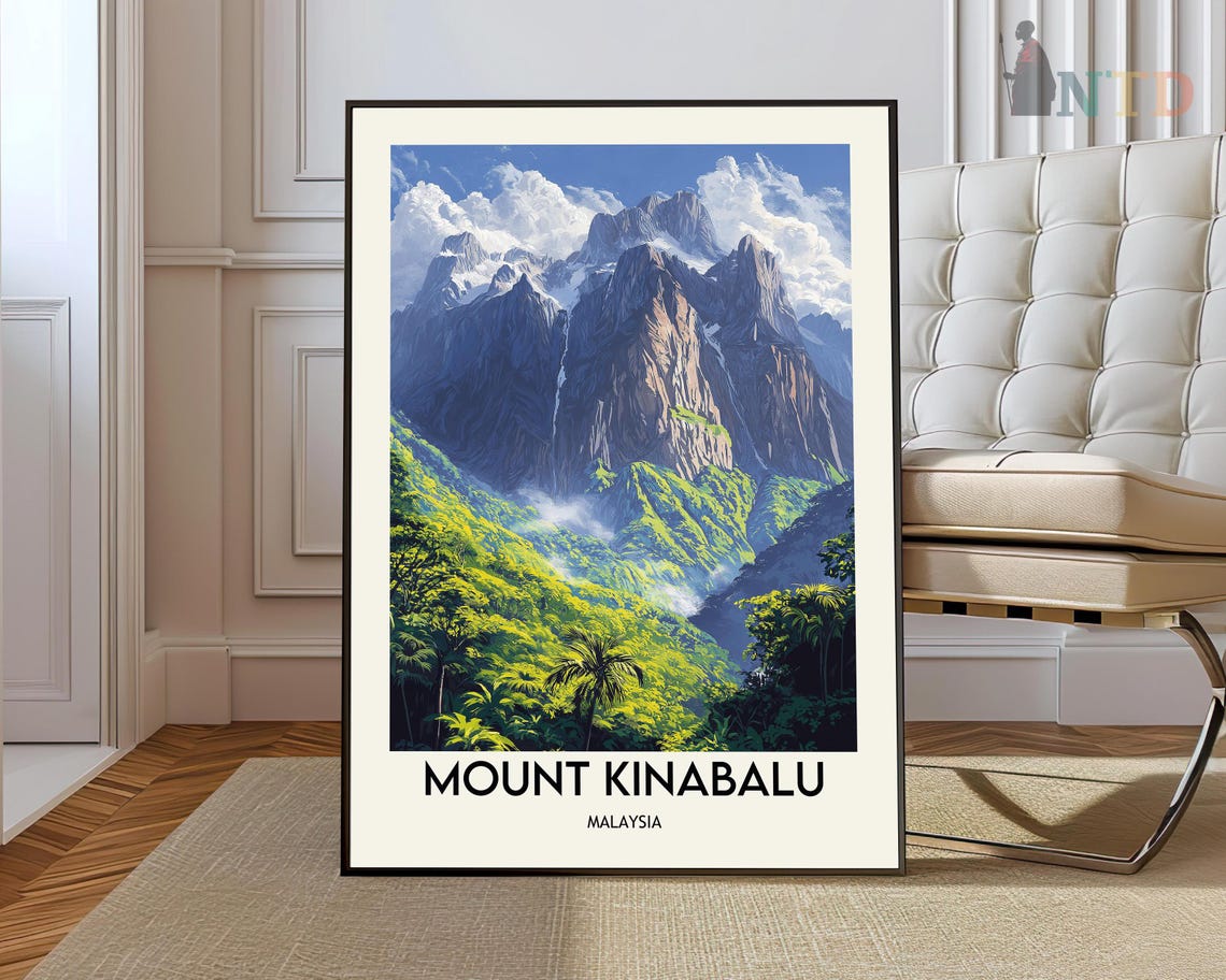 Mount Kinabalu Malaysia Misty Mountain Peaks Tropical Travel Poster