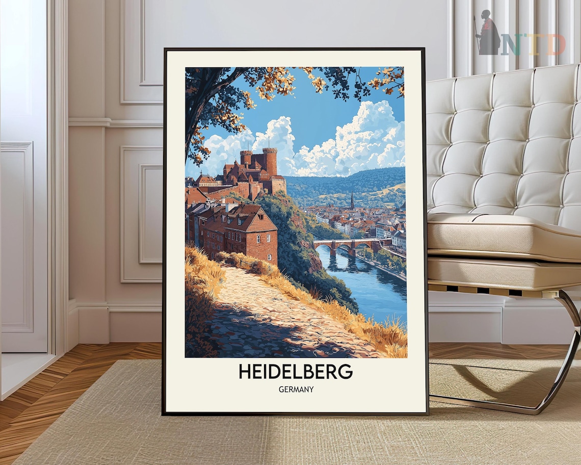 Heidelberg Germany Castle Old Town Retro Style Travel Poster