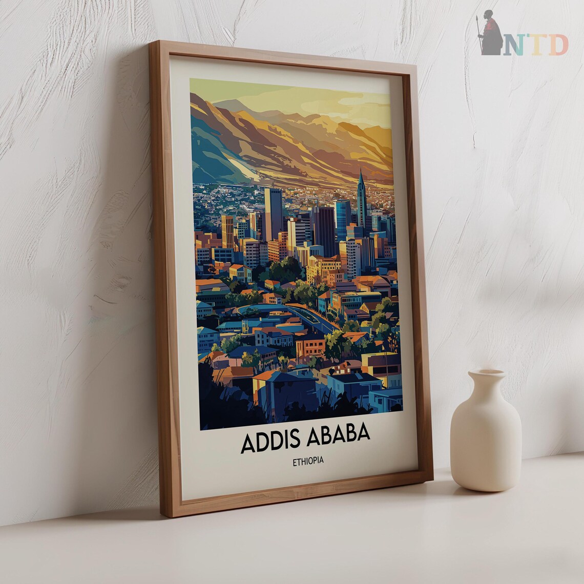 Addis Ababa Ethiopia City Skyline Mountains Sunset Travel Poster - Image 2